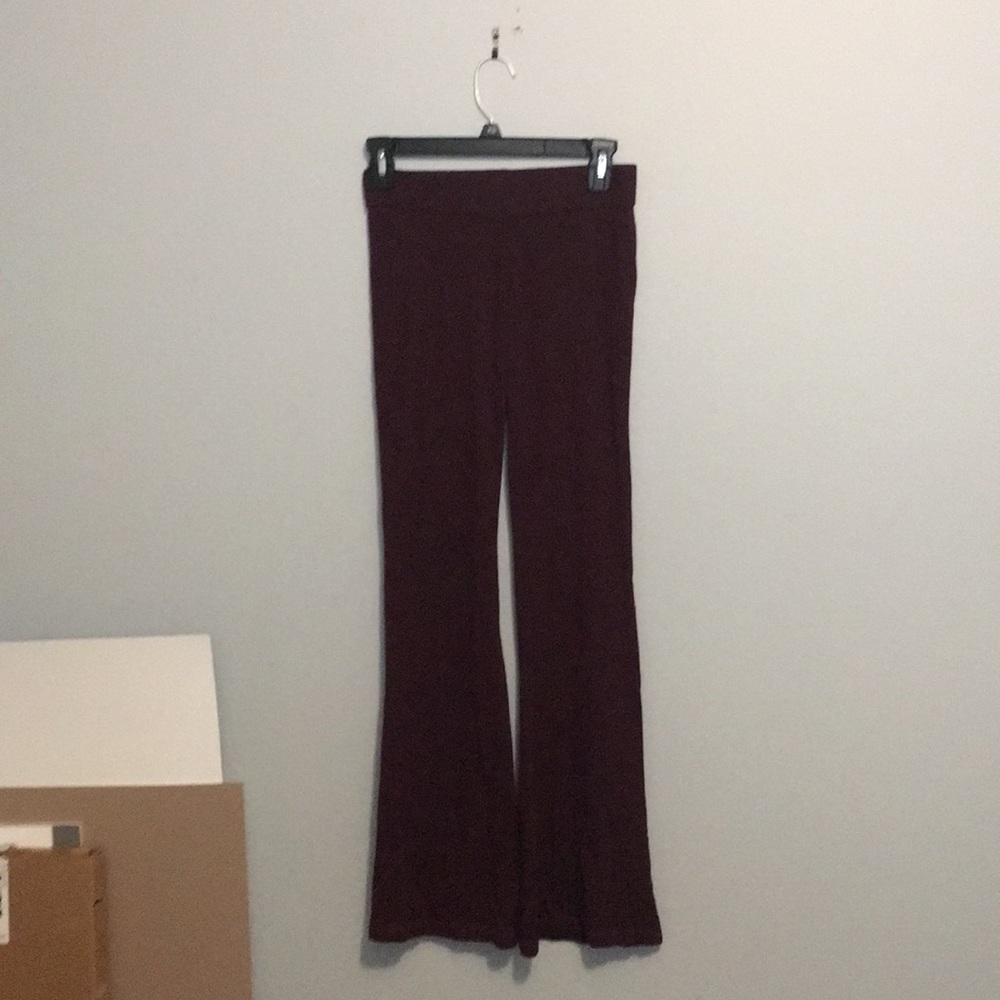 Flared Burgundy Viscose/Polyester Yoga Pants